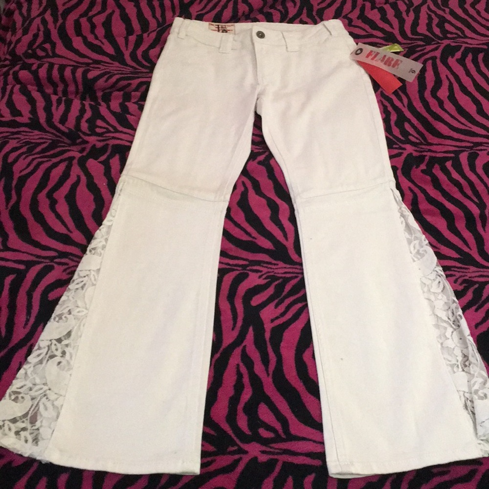 White flare jeans with lace